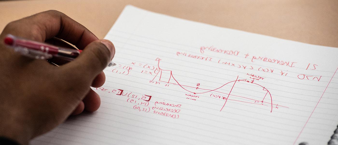 Close up of student's notebook with graph of mathematic function